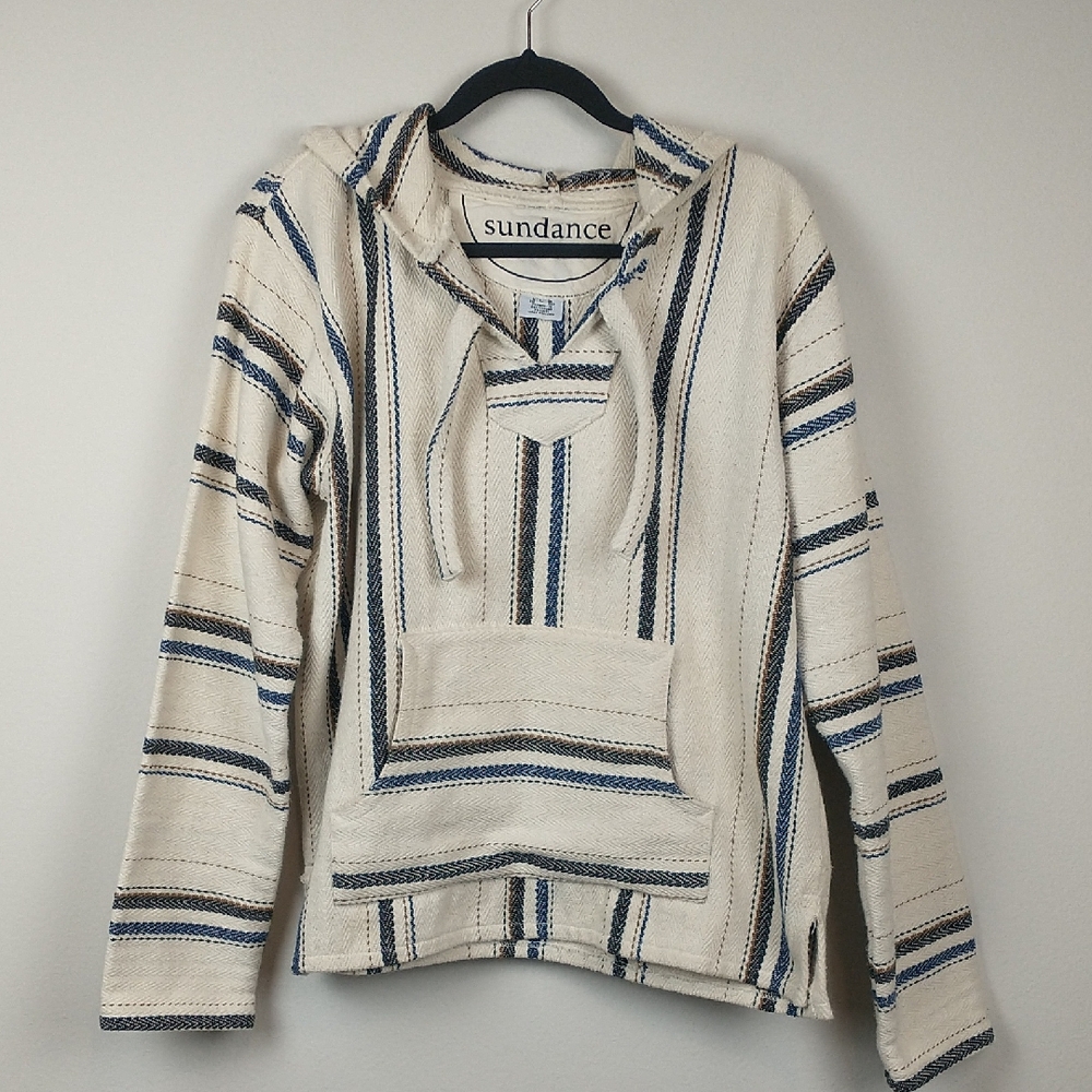 Sundance Slater Cream Stripe Baja Beach Hoodie Mens Large